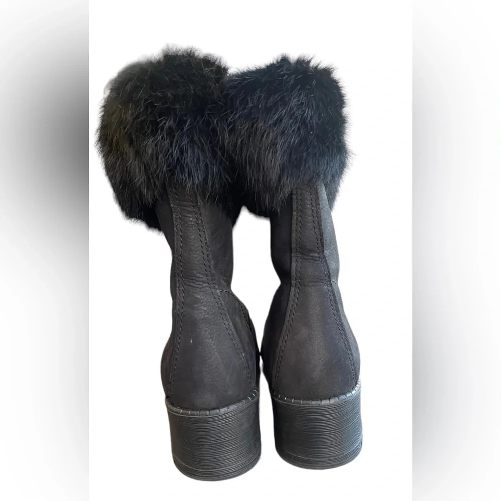 Sorel Women’s‎ 8 Made in Canada Black Leather Winter Heeled Boot Faux Fur Top